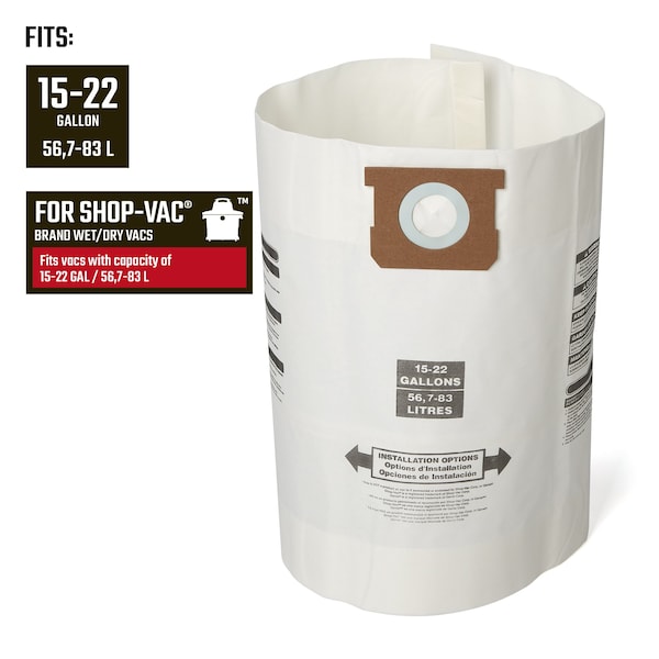 Craftsman Wet/Dry Vac Dust Collection Bags for 15-22 Gal. Shop Vac Branded Vacuums, 3PK - CMXZVBE38772