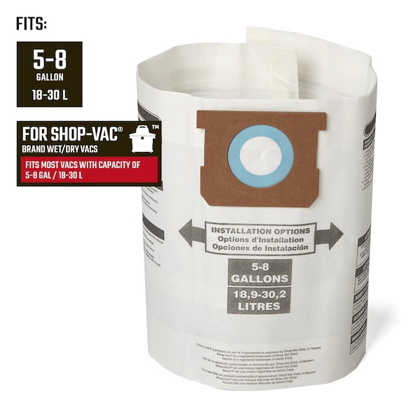 Craftsman Wet/Dry Vac Dust Collection Bags for 5-8 Gal. Shop Vac Branded Vacuums, 3PK - CMXZVBE38767