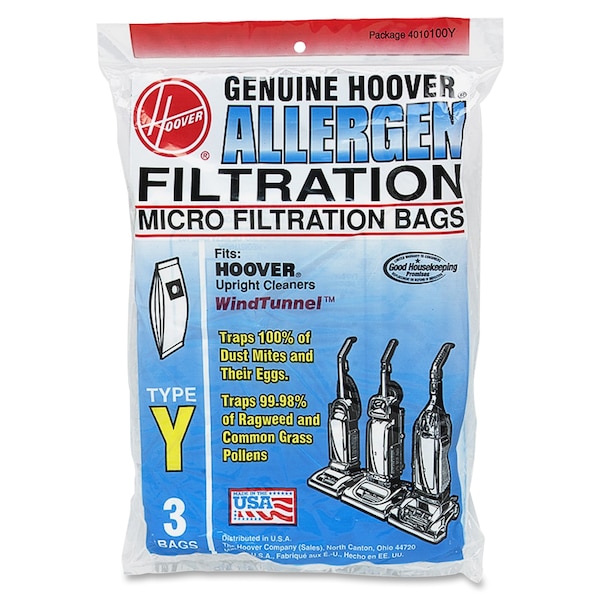 Hoover Type Y Allergen Filtration Bags, Type Y, 3 PK - HVR4010100Y