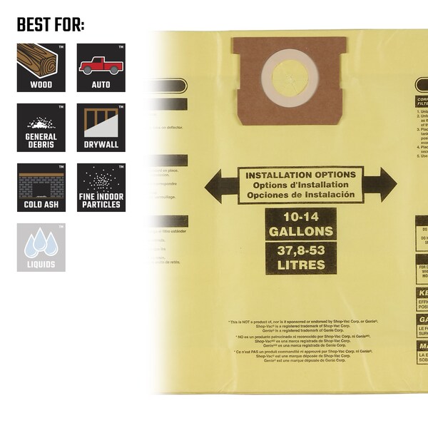 Craftsman Fine Dust Wet/Dry Vac Dust Bags for 10 to 14 Gallon Shop Vacuums, 2PK - CMXZVBE3877