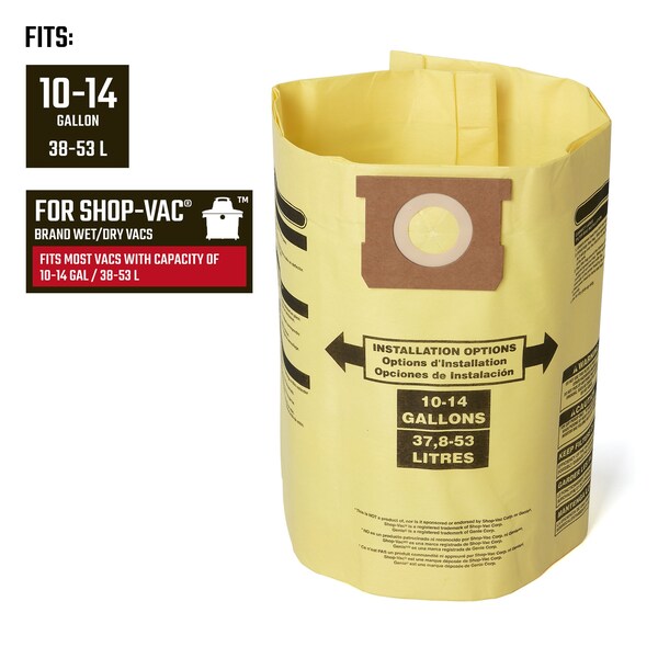 Craftsman Fine Dust Wet/Dry Vac Dust Bags for 10 to 14 Gallon Shop Vacuums, 2PK - CMXZVBE3877
