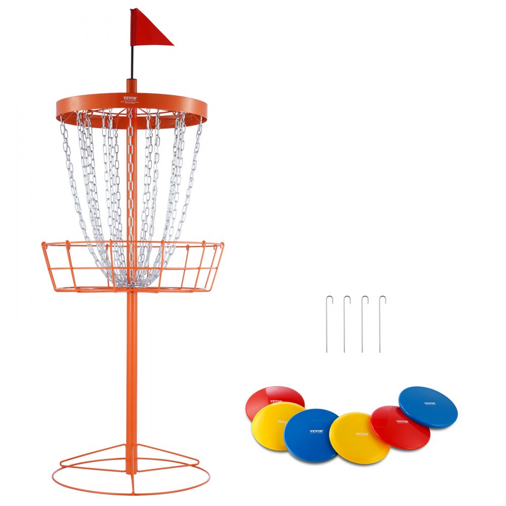 VEVOR Disc Golf Basket, 24-Chains Portable Disc Golf Target Hole, Heavy Duty Steel Practice Disc Golf Basket Stand Equipment, Indoor & Outdoor Pro Golf Basket Set with 6 Discs, Orange - YDLSYPGEFQLYBC1SDV0