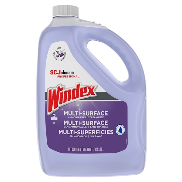 Sc Johnson Professional Windex Glass Cleaner, 128 oz, Bottle, Blue, Pleasant, Liquid-RTU - 697262