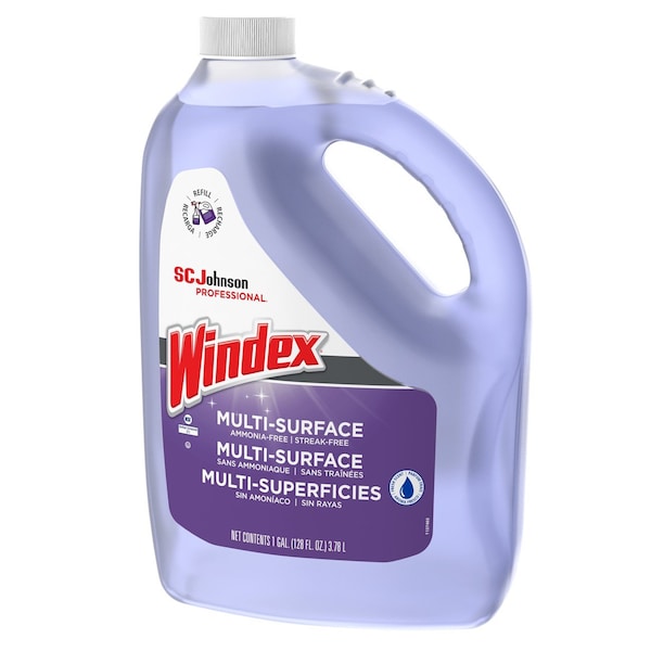 Sc Johnson Professional Windex Glass Cleaner, 128 oz, Bottle, Blue, Pleasant, Liquid-RTU - 697262