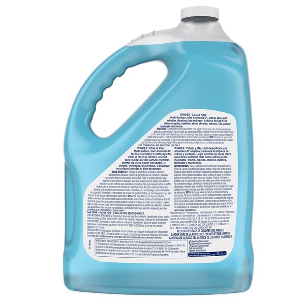 Sc Johnson Professional Windex Glass Cleaner, 1 gal, Bottle, Blue, Floral, Liquid-RTU - 696503
