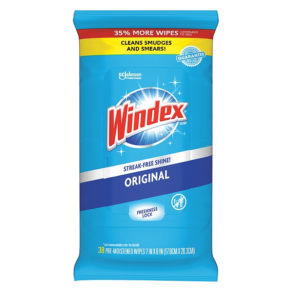 Windex Wipes Glass Cleaner Wipes, White, Unscented, Packet, 12 PK - 319251