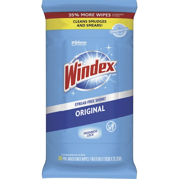 Windex Wipes Glass Cleaner Wipes, White, Unscented, Packet, 12 PK - 319251