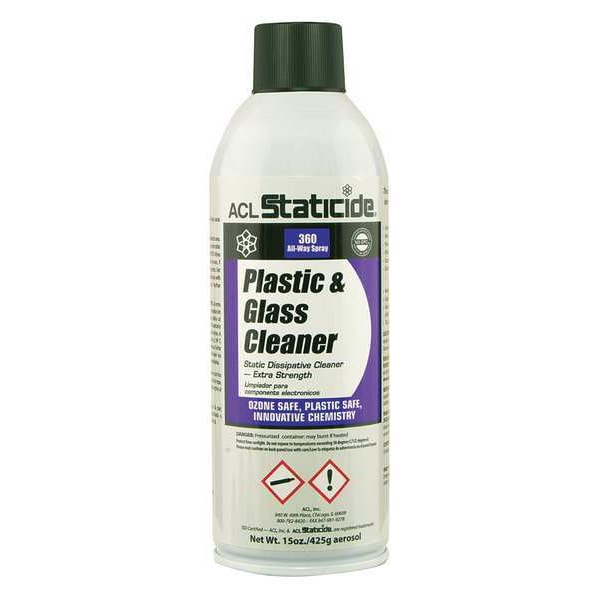 Acl Staticide Liquid Glass and Plastic Cleaner, 15 oz., White, Fresh, Aerosol Can - 8670