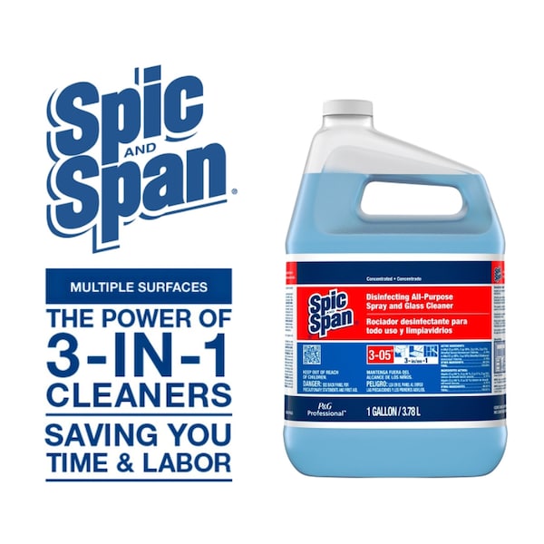 Spic And Span Liquid Glass Cleaner, 1 gal., Clear Blue, Unscented, Jug, 2 PK - 32538