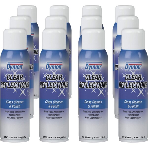 Dymon Aerosol Clear Reflections Aerosol Glass Cleaner, Silver/Blue, 12 PK - ITW38520CT