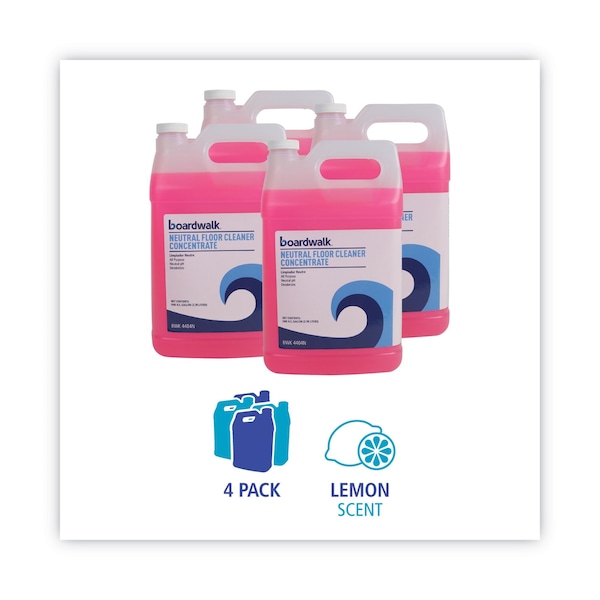 Boardwalk Neutral Floor Cleaner Concentrate, Lemon Scent, 1 gal Bottle, PK4 - 570600-41ESSN