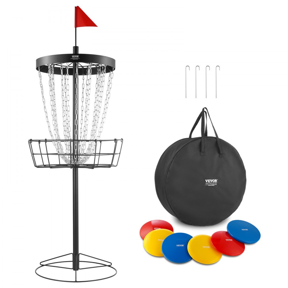 VEVOR Disc Golf Basket, 24-Chains Portable Disc Golf Target Hole, Heavy Duty Steel Practice Disc Golf Course Basket, Indoor & Outdoor Pro Golf Basket Set with Carry Bag & 6 Discs, Black - YDLSYPGEFQLYVM2LFV0