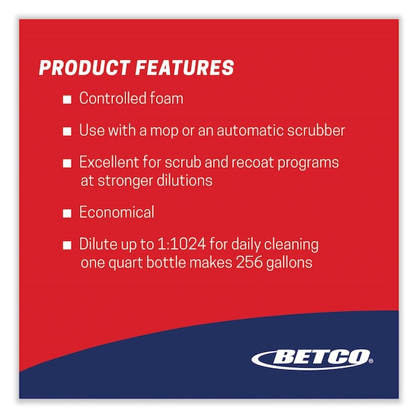 Betco Daily Scrub SC Floor Cleaner, Characteristic Scent, 32 oz Bottle, 6PK - 1884800