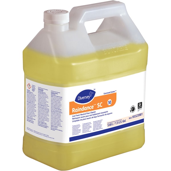 Diversey Floor Cleaner, Neutral, Raindance, 1.5 Gallon, Yellow, PK 2 - DVO93323981