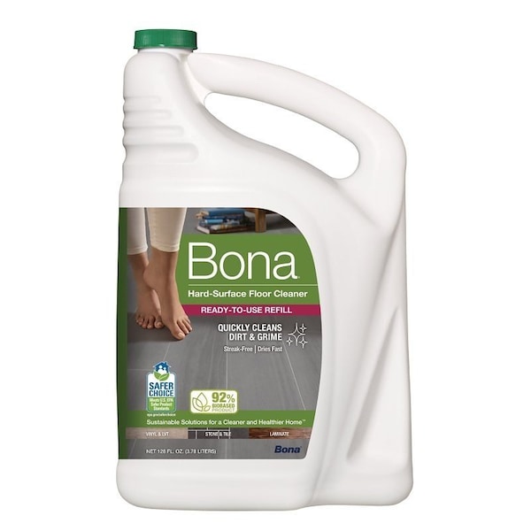 Bona Hard-Surface Floor Cleaner Refill, 128 oz Bottle, Liquid, Mild, Green - WM700018172