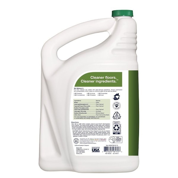 Bona Hard-Surface Floor Cleaner Refill, 128 oz Bottle, Liquid, Mild, Green - WM700018172