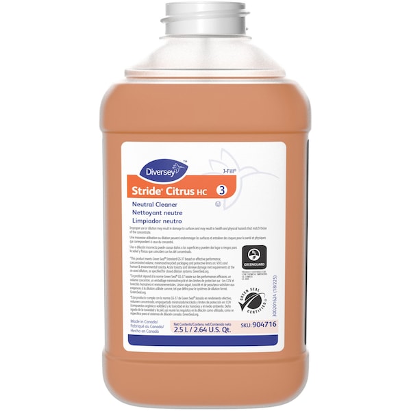Diversey Neutral Cleaner, Stride Citrus, 2.5 Liter, Orange, PK 2 - DVO904716
