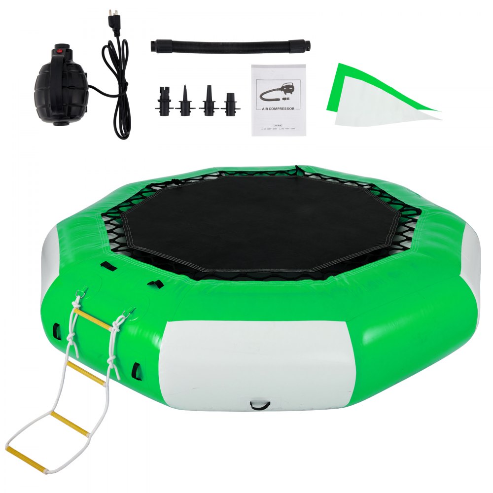 VEVOR Inflatable Water Trampoline 10FT , Round Inflatable Water Bouncer with 4-Step Ladder, Water Trampoline in Green and White for Water Sports. - SSBC10FTGWDFT0001V0