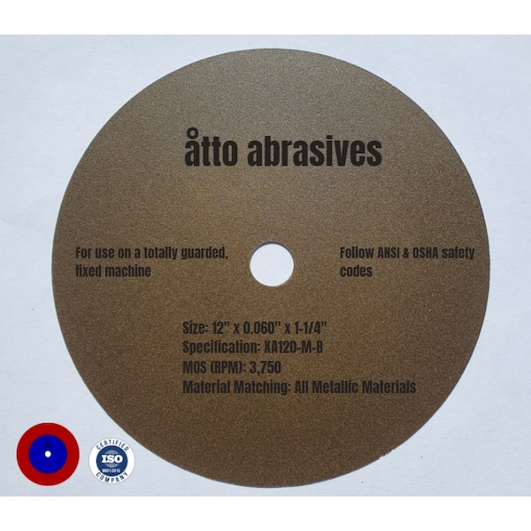 Ruedas de corte de resina no reforzada de Atto Abrasives de 12" x 0.060" x 1-1/4" - 1W300-150-PG