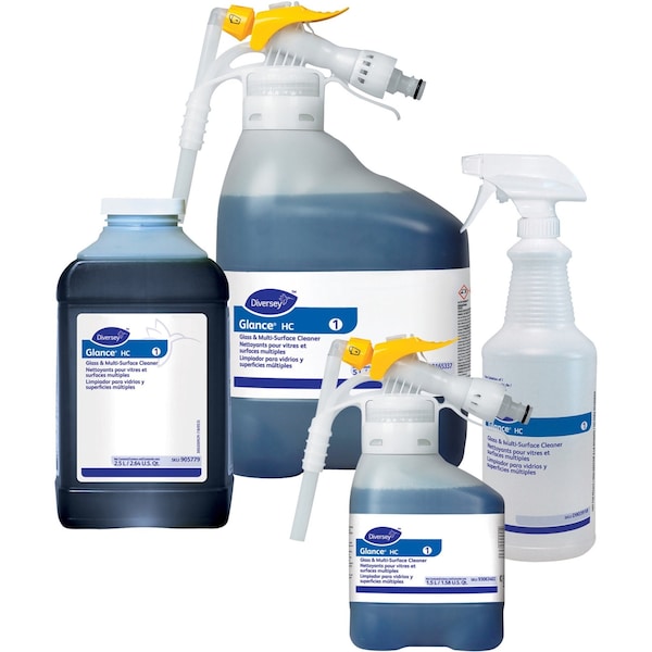 Diversey Liquid Glass and All Purpose Cleaner, 1.5L, Blue, Unscented, Hose End Connection Bottle, 2 PK - 93063402