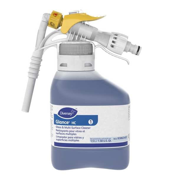 Diversey Liquid Glass and All Purpose Cleaner, 1.5L, Blue, Unscented, Hose End Connection Bottle, 2 PK - 93063402