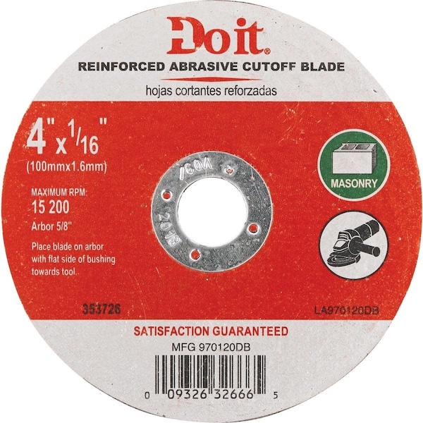 Rueda de corte para albañilería de tipo 1 de 4 pulgadas x 1/16 pulgadas x 5/8 pulgadas - 970120DB