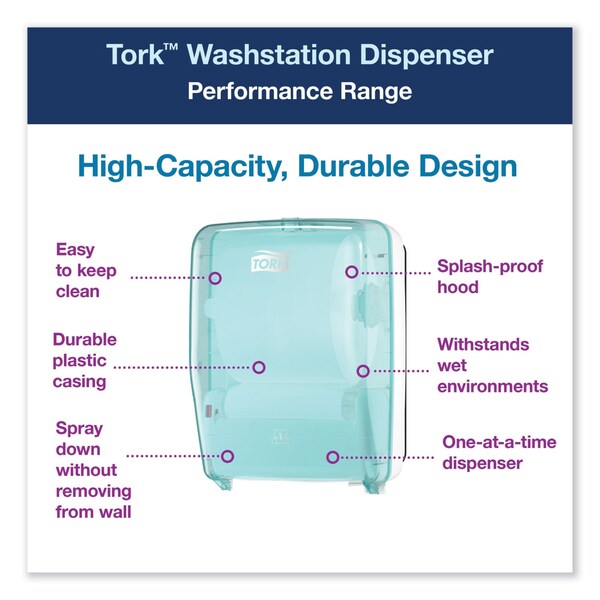 Tork Washstation Dispenser, 12.56 x 10.57 x 18.09, Aqua/White - 651220