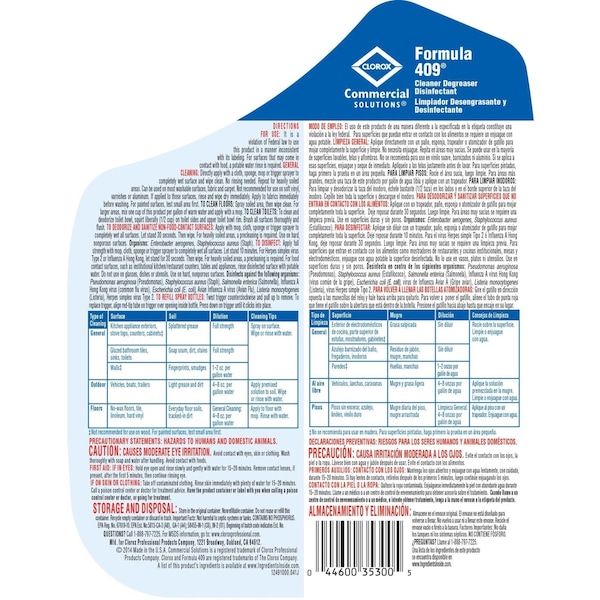 Formula 409 Cleaner/Degreaser Disinfectant, 1 Gal Jug, Liquid, Clear, 4 PK - 35300