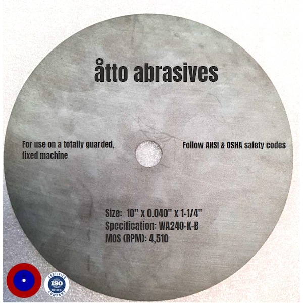 Ruedas de corte de resina sin refuerzo de Atto Abrasives de 10" x 0.040" x 1-1/4" - 1W250-100-PD
