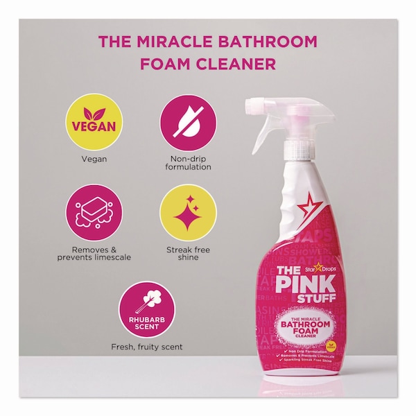 The Pink Stuff The Miracle Bathroom Foam Cleaner, Fruity Scent, 25.4 oz Trigger Spray Bottle - 82383