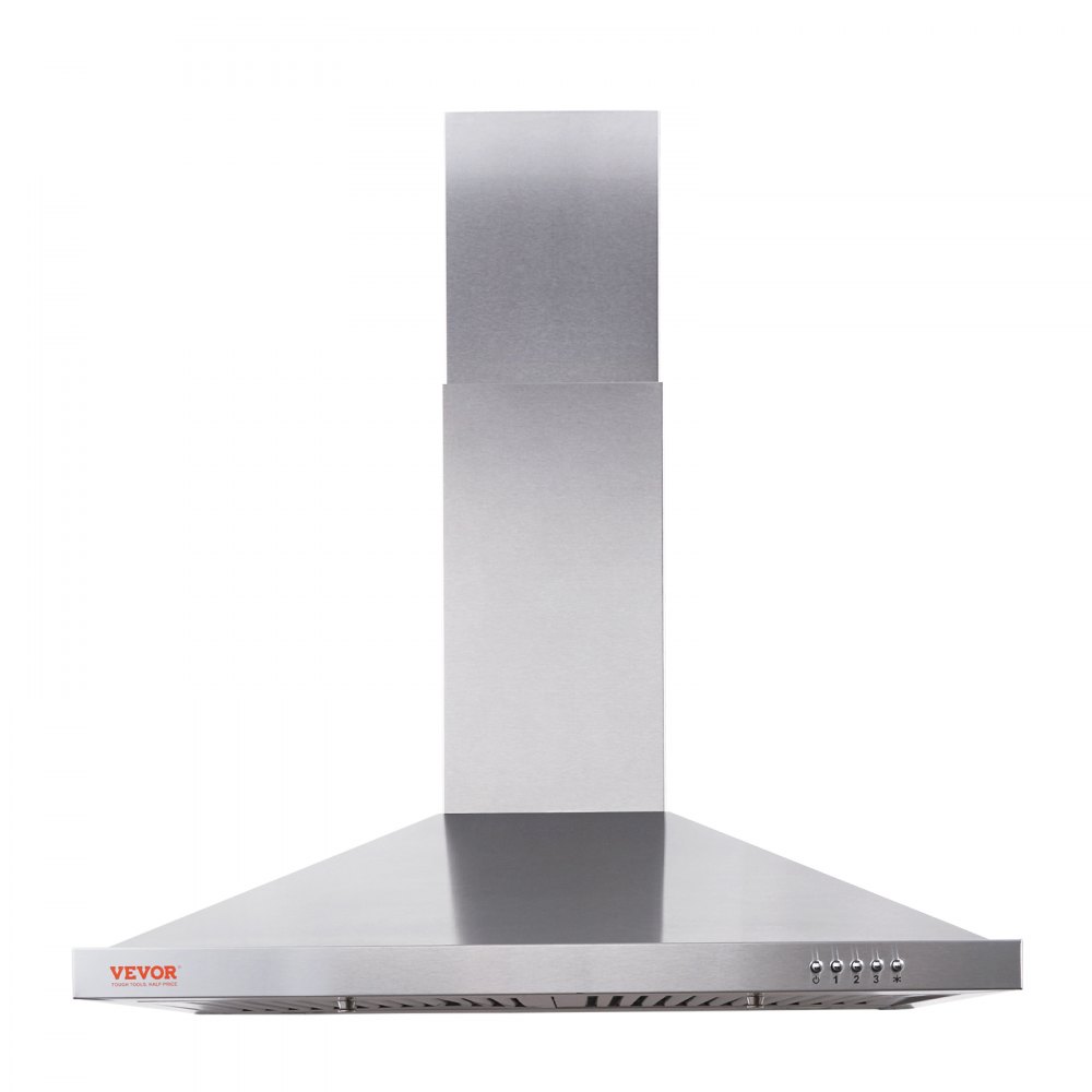 VEVOR Wall Mount Range Hood, Ductless Chimney-Style Kitchen Stove Vent, Stainless Steel Permanent Filter with 3-Speed Exhaust Fan, 2 Baffle Filters, LED Lights, Push Button, Silver (30 inch) - D30INCH200CFMR2IMV1