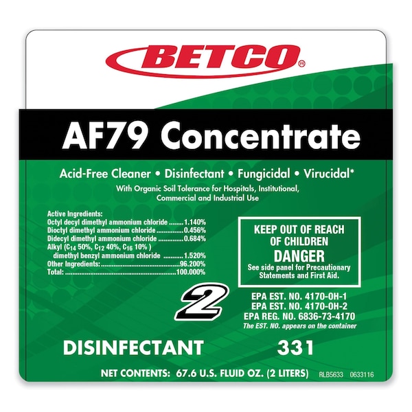 Betco AF79 Acid-Free Bathroom Cleaner Concentrate, Ocean Breeze Scent, 2 L Bottle, 4PK - 3314700