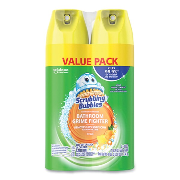 Scrubbing Bubbles Bathroom Disinfectant Grime Fighter Aerosol, Citrus Scent, 20 oz Aerosol Can, 2PK - 306381