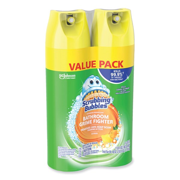 Scrubbing Bubbles Bathroom Disinfectant Grime Fighter Aerosol, Citrus Scent, 20 oz Aerosol Can, 2PK - 306381