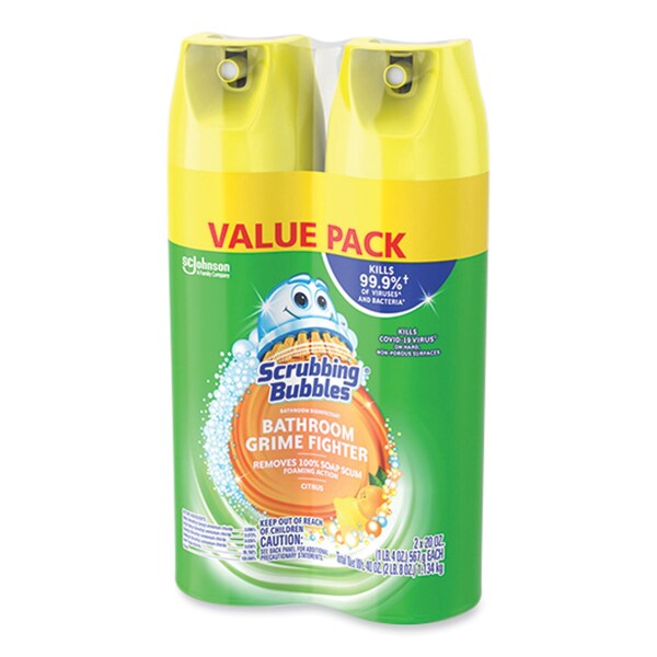 Scrubbing Bubbles Bathroom Disinfectant Grime Fighter Aerosol, Citrus Scent, 20 oz Aerosol Can, 2PK - 306381