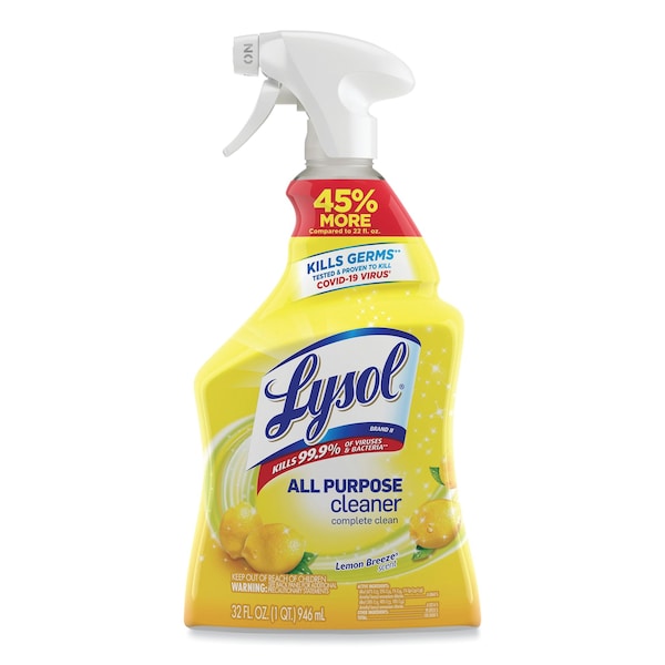 Lysol All Purpose Cleaner, Trigger Spray Bottle, 32 oz, Lemon Breeze, 12 PK - REC 75352