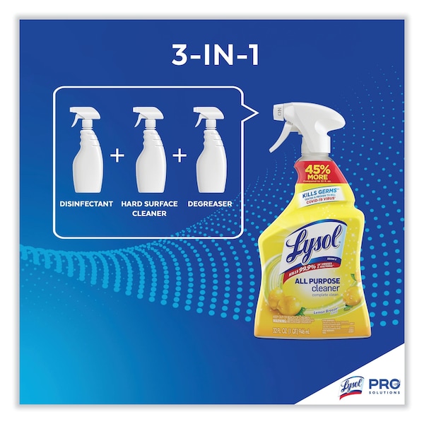 Lysol All Purpose Cleaner, Trigger Spray Bottle, 32 oz, Lemon Breeze, 12 PK - REC 75352