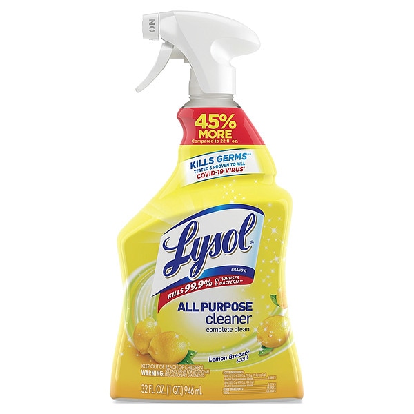 Lysol All Purpose Cleaner, Trigger Spray Bottle, 32 oz, Lemon Breeze, 12 PK - REC 75352