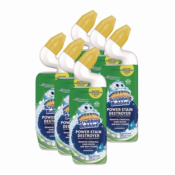 Scrubbing Bubbles Power Stain Destroyer Toilet Bowl Disinfectant, Rainshower Scent, 24 oz Bottle, 6PK - 309110