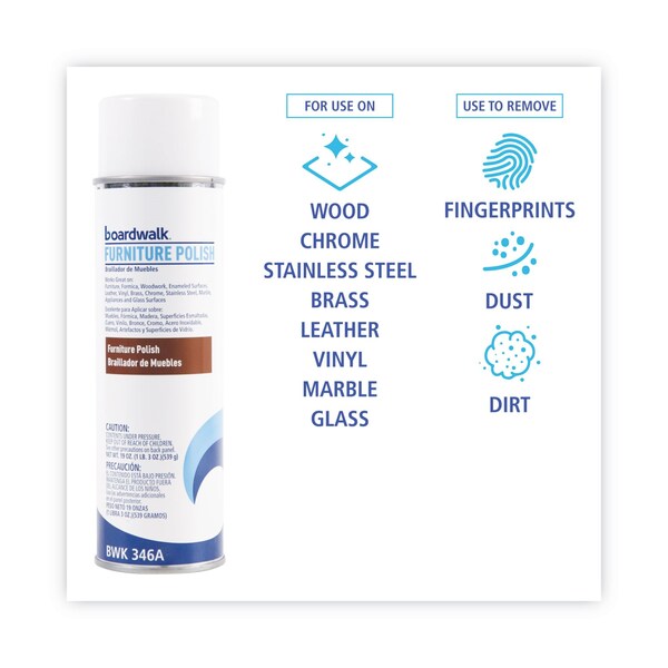 Boardwalk Furniture Polish, Lemon Scent, 19 oz Aerosol Spray, PK12 - BWK346ACT