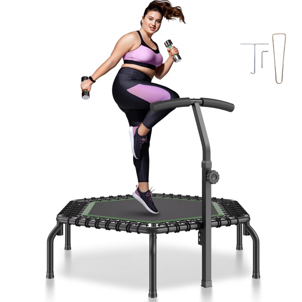 VEVOR 54.5" Mini Fitness Trampoline Adults Indoor Exercise Rebounder with Handle - LJXJSBCDBSBKULJUNV0