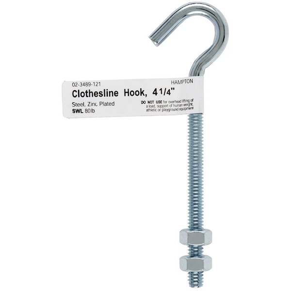 Hampton Hampton Small Zinc-Plated Silver Steel 4 in. L Clothesline Bolt Hook 80 lb 1 pk - 02-3489-121