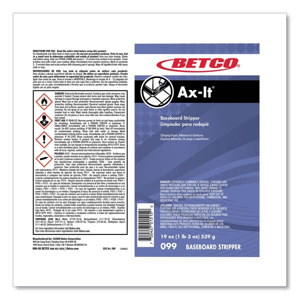 Betco Ax-It Aerosol Baseboard Stripper, Sassafras Scent, 19 oz Aerosol Spray, 12PK - 0992300CT