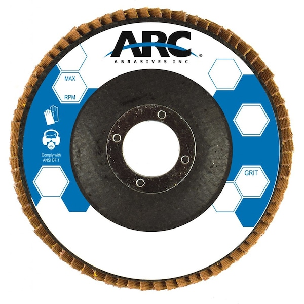 Arc Abrasivos 7" x 7/8" T29 - Disco de láminas de fibra de vidrio SZA de cara en ángulo, grano 60 - 10865AF