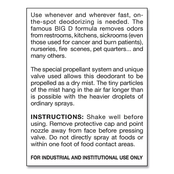 Big D Aerosol Room Deodorant, Sunburst Scent, 15 oz Can, 12PK - 351