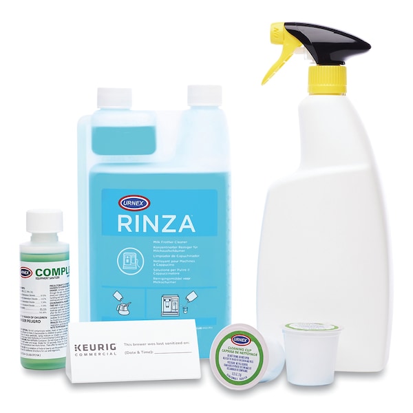 Keurig K-Cup Pod Brewer Deep Cleaning Kit, 4 oz Comp Cafe, (3) 32oz Rinza, (15) Cleaning Cups, Spray Bottle - 5000359703