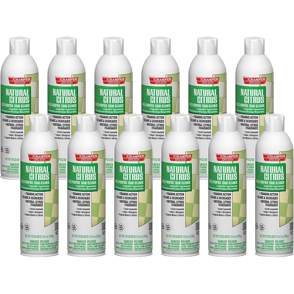 Chase Products Champion Sprayon Natural Citrus Foam Cleaner net 19 oz. Case: 12 cans., 12PK - 5154