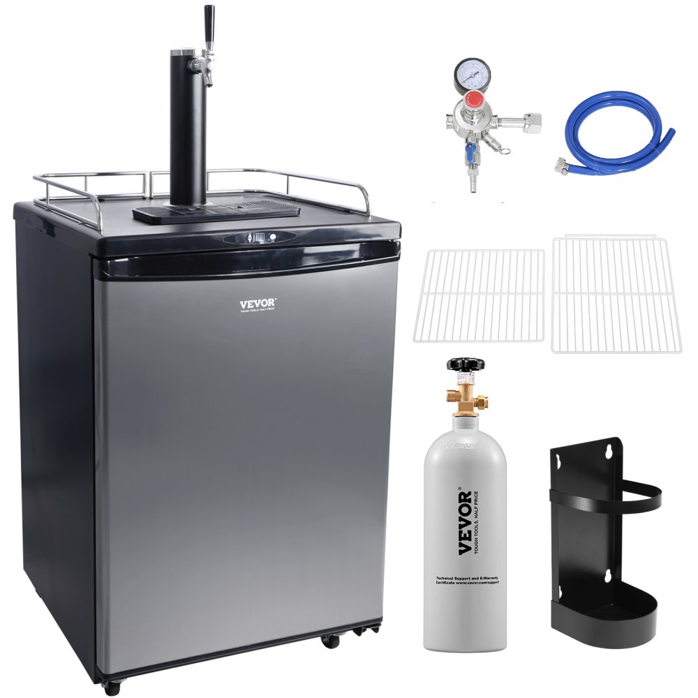 VEVOR Beer Kegerator, Single Tap Draft Beer Dispenser, Full Size Keg Refrigerator With Shelves, CO2 Cylinder, Drip Tray & Rail, 32°F- 75.2°F Temperature Control, Holds 1/6, 1/4, 1/2 Barrels, Black - DZSZPJGY1163LA5Y0V1