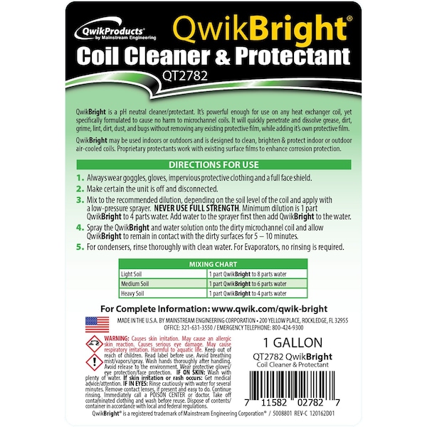 Qwikproducts QwikBright-MC Microchannel Coil Cleaner/Protectant: 1 Gallon - QT2782