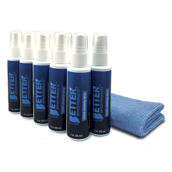Better Office Products Screen Cleaner Spray/10 Mini Spray Bottles Each 2 Oz 1 Ex-Large Microfiber Cleaning Towel, 10PK - 31210